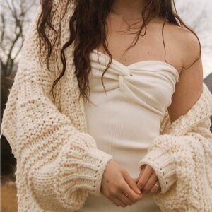 Altar'd State Oversized Cream Open-Knit Cardigan